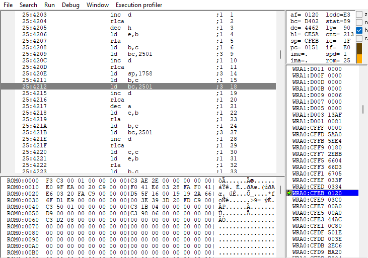 The interface of BGB's memory viewer.