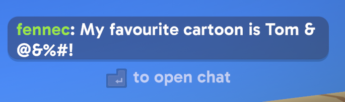 A censored text message in Super Battle Golf that reads: My favourite cartoon is Tom & @&%#!